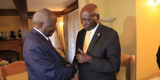 Former Presidents Daniel arap Moi (right) and Mwai Kibaki