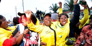 Residents of Nyeri in jubilation in Karatina town after William Ruto was declared the winner of the 2022 General election