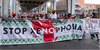 South Africans take part in a demonstration.