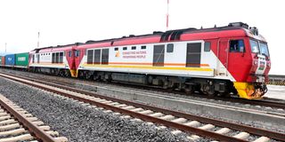 A cargo train at the Naivasha Inland Container Depot in Kenya.