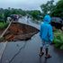 A road destroyed by floods